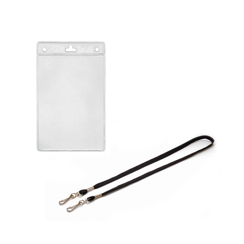 Kit: 10 Events badge holders + 10 black polyester lanyard with 2 swivel hooks Kit: 10 Events badge holders + 10 black polyester lanyard with 2 swivel hooks