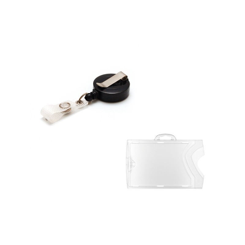 Kit: 10 horizontal badge holders + 10 black plastic badge reel Kit: 10 horizontal badge holders + 10 black plastic badge reel