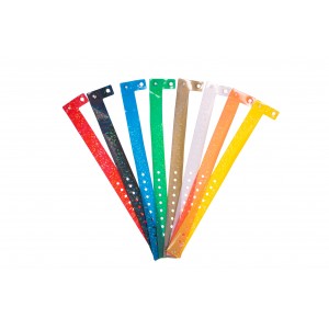 L-shaped holographic event wristbands with bubbles.
