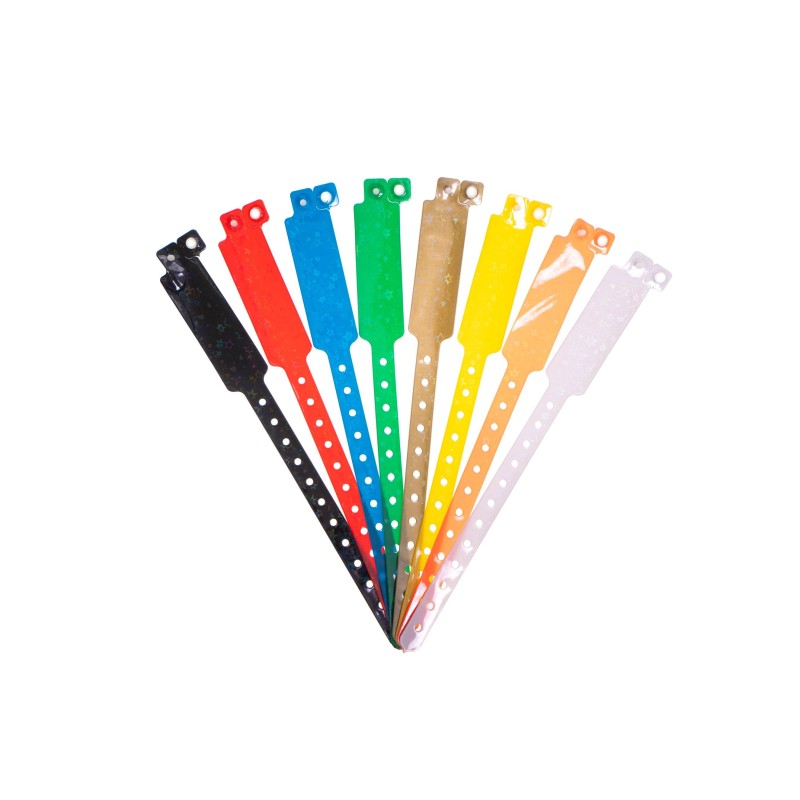 Holographic event wristbands with stars. Box of 100.