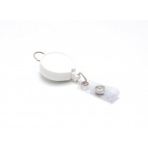 Plastic reel with reinforced strap and metal ring