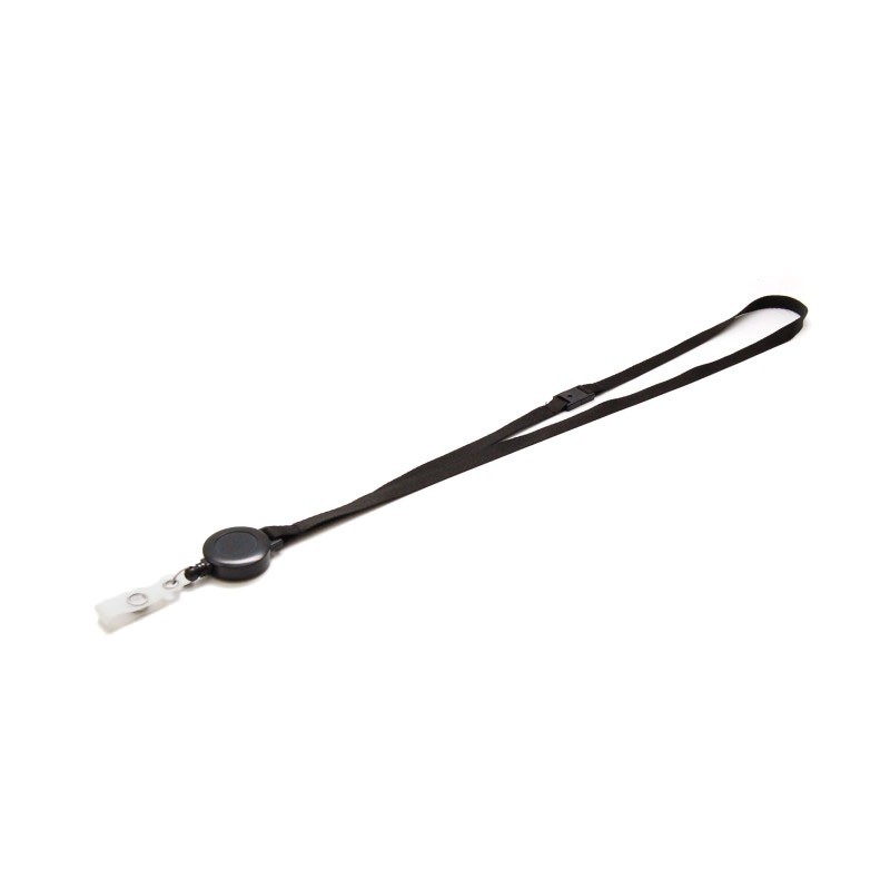 Cordon tour de cou plat 10 mm satiné avec enrouleur attache badge (lot de 100)
