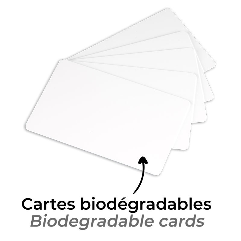 Lot de 100 cartes en PVC biodégradable – Blanches