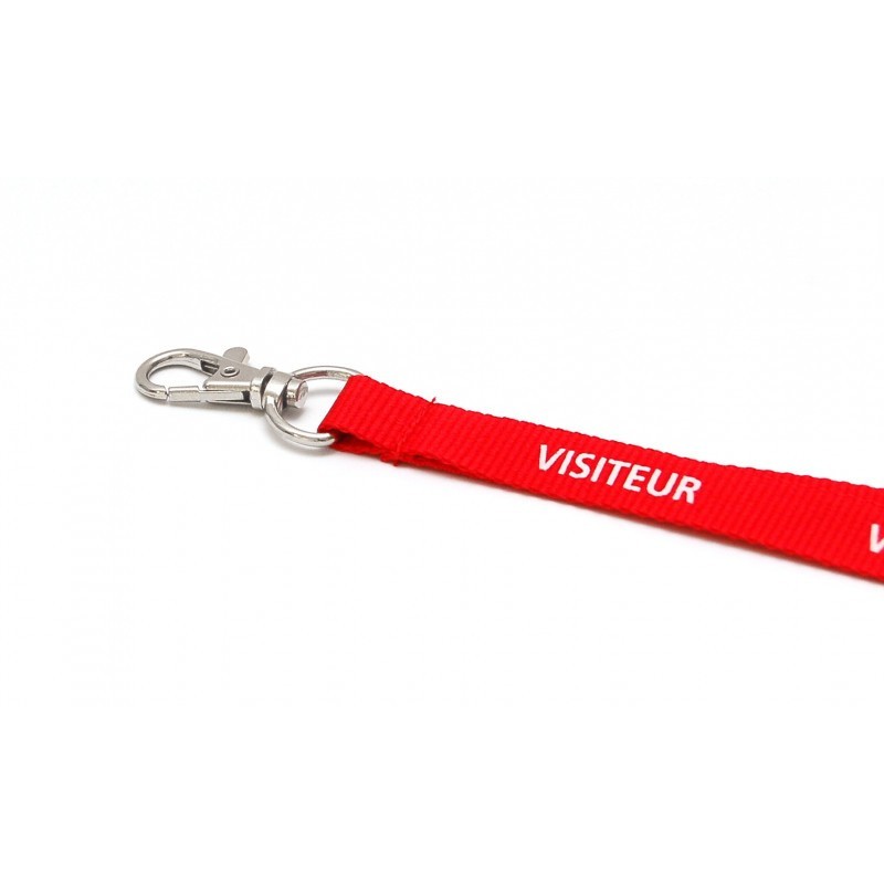 15 mm "VISITEUR" pre-printed lanyard with nickel-plated dog hook (pack of 100)