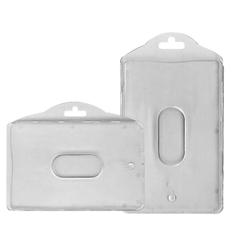 Porte-carte avec trou oblong porte-badge transparent horizontal en  plastique rigide, pochettes pour cartes d'identification et badge :  : Fournitures de bureau