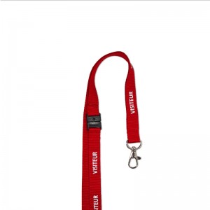 15mm « VISITEUR » pre-printed lanyard w/ breakaway feature & plated dog hook (pack of 100)