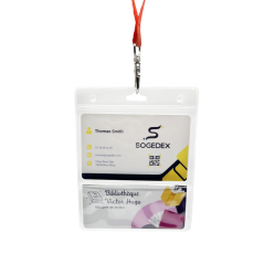 Porte-badge avec poche pour étiquette format 86 x 32 mm | Sogedex