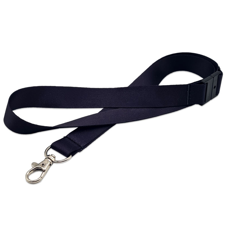 Schlüsselband mit Sicherheitsverschluss 20 mm in Satinoptik mit Metallhaken - Schwarz (100 Stück)