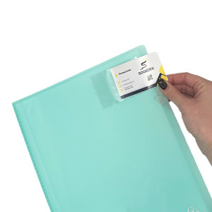 Adhesive card protector for sticking card on document | Sogedex