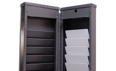 Wall racks for cards and badges